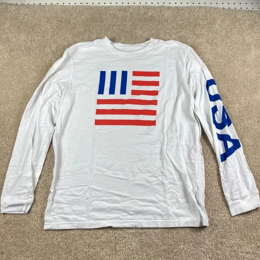 The North Face Mens XL White USA Graphic Long Sleeve T-Shirt Flag Print BX16A14